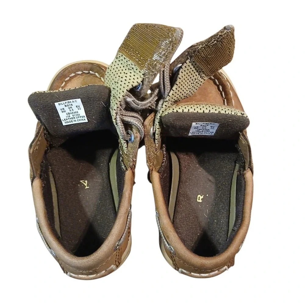 Sperry Toddler Boys Size 5M Top Sider Brown Leather Boat Shoes Hook & Loop Close